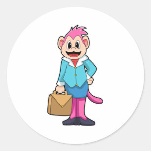 Sticker Rond Singe comme secrétaire avec sac