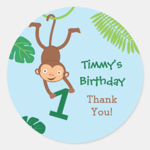 Sticker Rond Singe dans la Jungle Premier Anniversaire Favor St