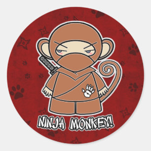 Sticker Rond Singe de Ninja ! Dans l'autocollant rouge