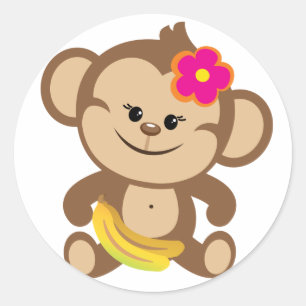 Sticker Rond Singe Fille Avec Banane