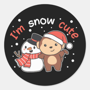 Sticker Rond Singe Je T'Aime Neige Beaucoup Snowman Pun Classic