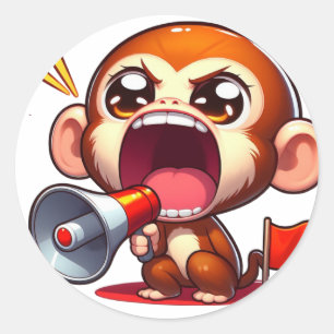 Sticker Rond Singe mignon Avec MegaPhone