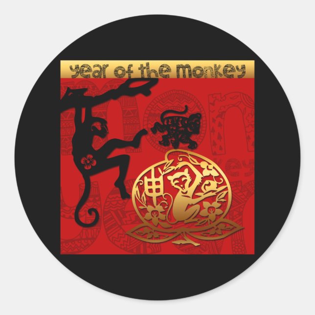 Sticker Rond Singe mignon Chinois Année Zodiaque Anniversaire T (Devant)