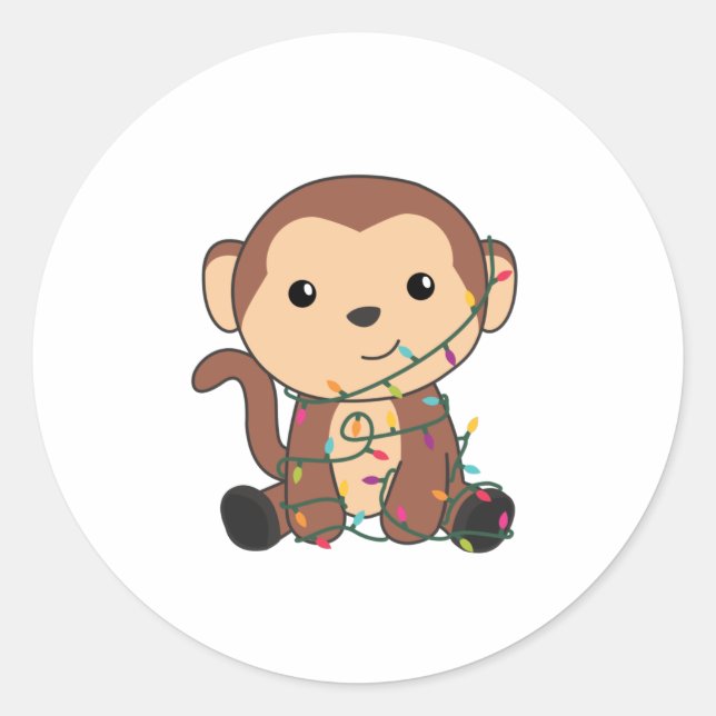 Sticker Rond Singe Noël Neige Hiver Animaux Singes (Devant)