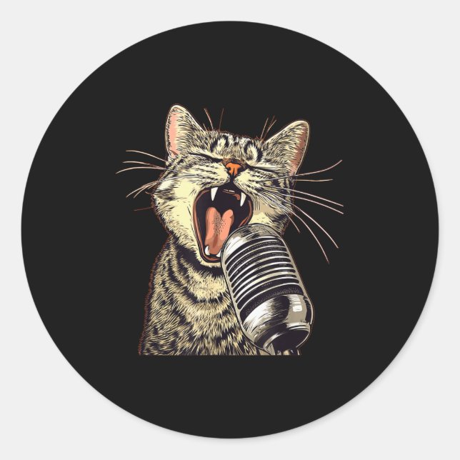 Sticker Rond Singing Cat With Karaoke Mic Costume  (Devant)