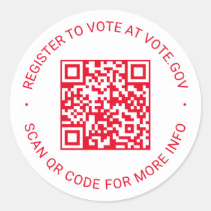 Sticker Rond S'inscrire pour voter scanner QR Code rouge et bla