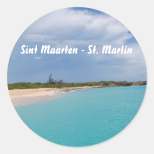 Sticker Rond Sint Maarten - Scène de la plage St Martin