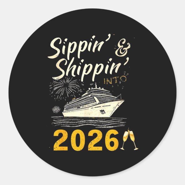 Sticker Rond Sipn’ &amp; Shipn’ Into 2026 Cruise Party, Happy N (Devant)