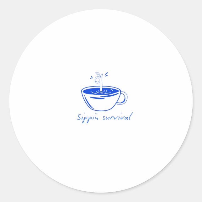 Sticker Rond Sippin Survival" Minimalist Coffee Graphic Tee  (Devant)
