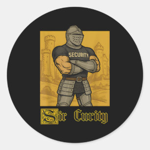 Sticker Rond Sir Curity Funny Security Pun Knight Medieval Meme