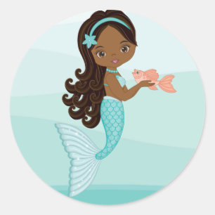 Sticker Rond Sirène afro-américaine avec Sticule rond de pois
