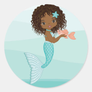 Sticker Rond Sirène afro-américaine avec Sticule rond de pois