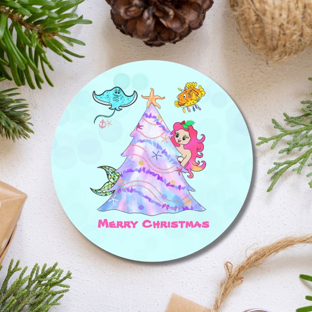 Sticker Rond Sirène & Amis Décoration Arbre de Noël (Créateur téléchargé)