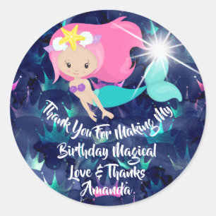 Sticker Rond Sirène Anniversaire Favoriser Fille Étincelle Tres