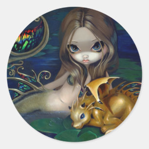Sticker Rond "Sirène avec un dragon d'or" Stciker