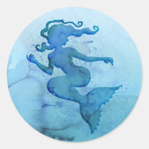 Sticker Rond Sirène d'aquarelle bleu
