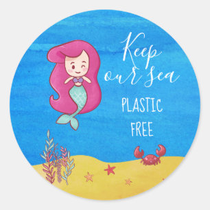 Sticker Rond Sirène de dessin avec crabe garder le plastique ma