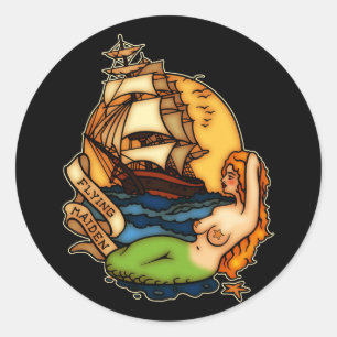 Sticker Rond Sirène et navire pirate