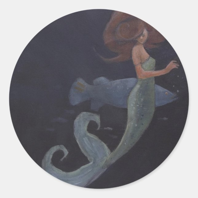Sticker Rond Sirène et poisson bleu (Devant)
