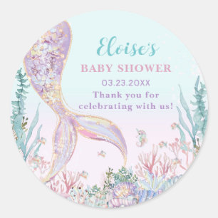 Sticker Rond Sirène éthérée sous le Baby shower marin