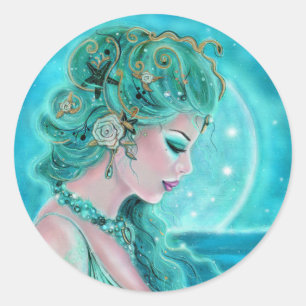 Sticker Rond Sirène Lune De Renee Lavoie