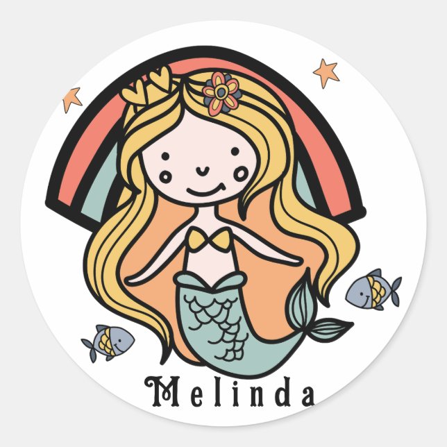 Sticker Rond Sirène mignonne scandinave fille personnalisée (Devant)