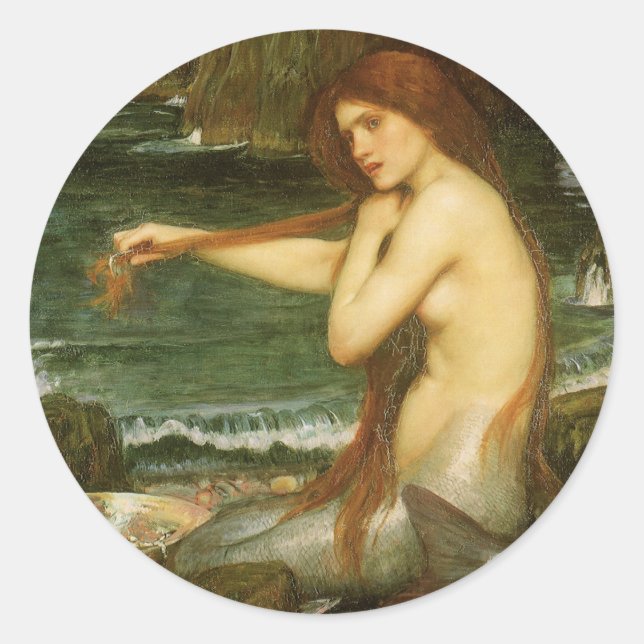 Sticker Rond Sirène par John William Waterhouse (Devant)