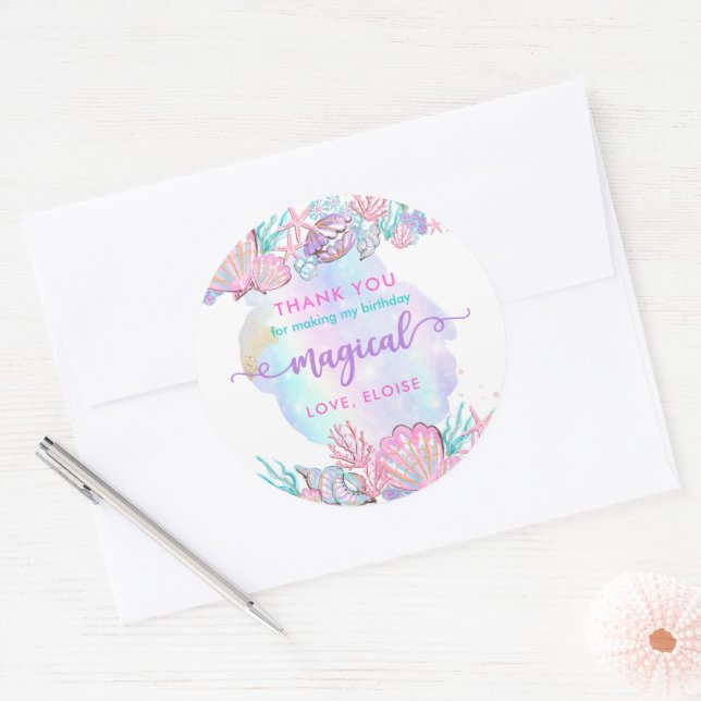 Sticker Rond Sirène Sous La Fête D'Anniversaire De La Mer Favor (Enveloppe)