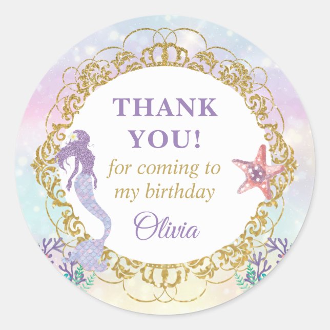 Sticker Rond Sirène Sous La Fête D'Anniversaire De La Mer Favor (Devant)