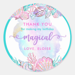 Sticker Rond Sirène Sous La Fête D'Anniversaire De La Mer Favor