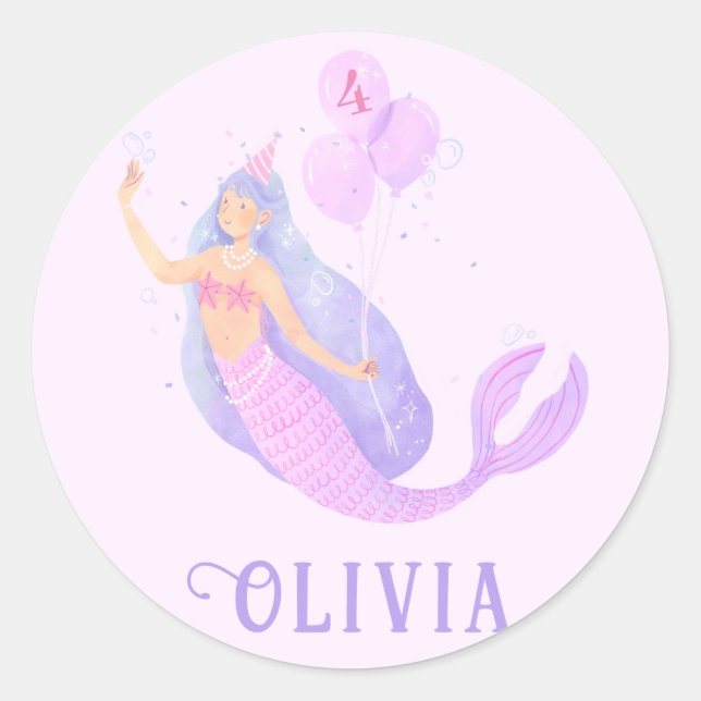 Sticker Rond Sirène sous la mer Anniversaire Fête de l'âge de l (Devant)