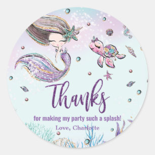 Sticker Rond Sirène Whimsical sous la mer Anniversaire Favor