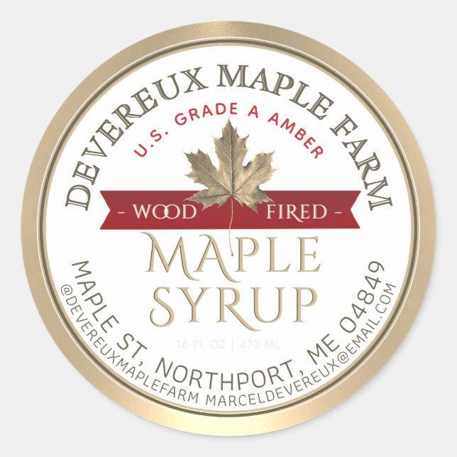 Sticker Rond Sirop d'érable Bois Fierté Bannière rouge Feuille  (Devant)