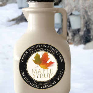 Sticker Rond Sirop d'érable Colorful Feuille d'érable Bordure p