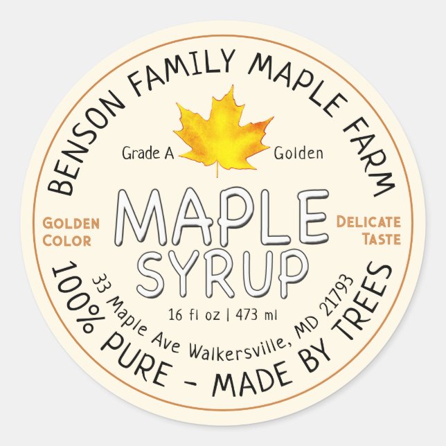 Sticker Rond Sirop d'érable conforme à la FDA FABRIQUÉ PAR DES  (Devant)