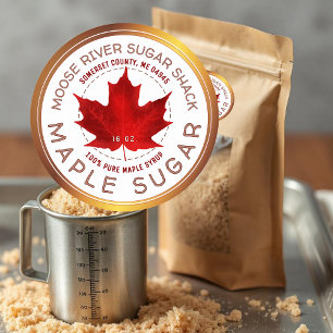 Sticker Rond Sirop d'érable Cuivre Bordure Rouge sucre Feuille