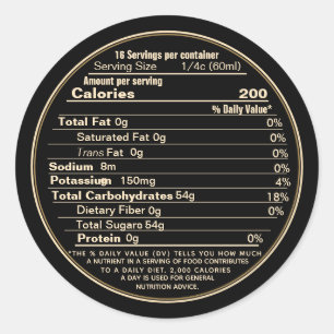 Sticker Rond Sirop d'érable noir Grandes données nutritionnelle