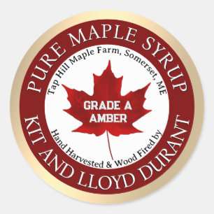 Sticker Rond Sirop d'érable Récolté à la main de bois Fired Red
