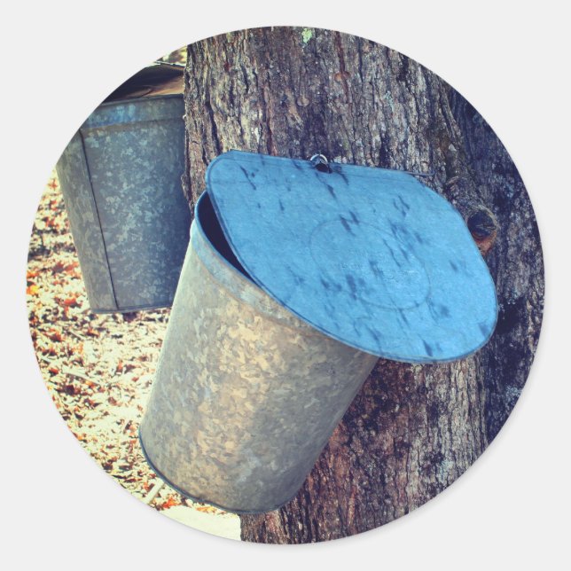 Sticker Rond Sirop d'érable Sap Buckets Nature (Devant)