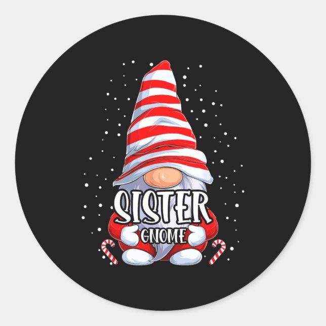 Sticker Rond Sister Gnome Christmas Pajamas Matching Family Gro (Devant)