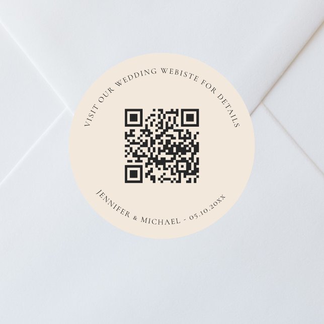 Sticker Rond Site mariage QR code détails rsvp beige (Créateur téléchargé)