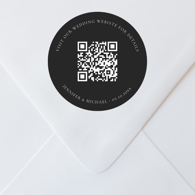Sticker Rond Site mariage QR code détails rsvp noir (Créateur téléchargé)