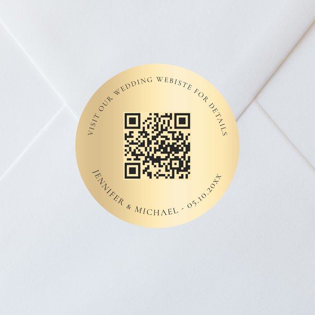 Sticker Rond Site mariage QR code détails rsvp or (Créateur téléchargé)
