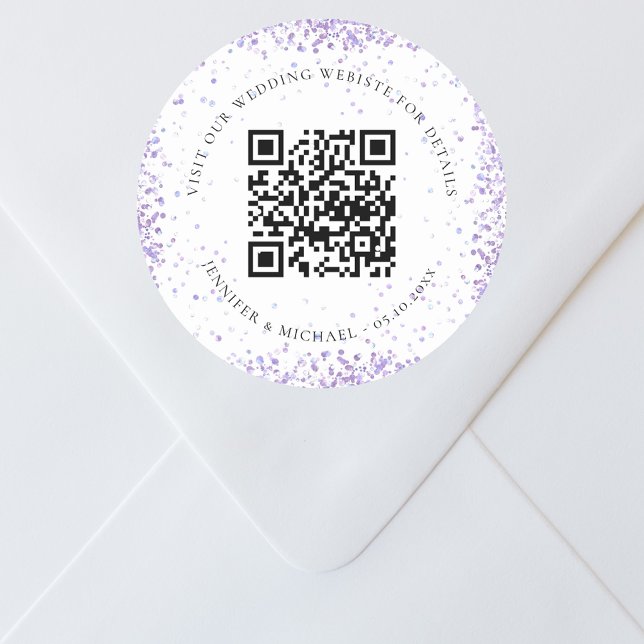 Sticker Rond Site mariage QR code détails rsvp violet blanc (Créateur téléchargé)