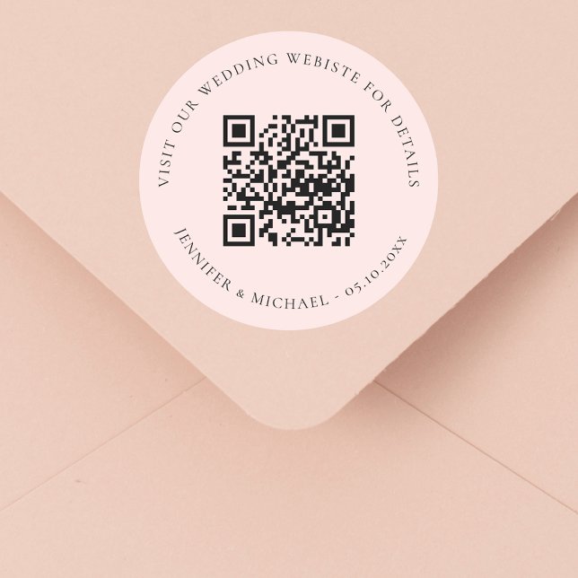 Sticker Rond Site mariage QR détails informations rsvp rose (Créateur téléchargé)