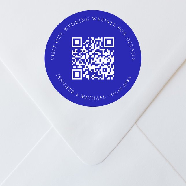 Sticker Rond Site web mariage QR détails informations rsvp bleu (Créateur téléchargé)