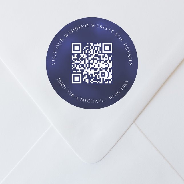 Sticker Rond Site web mariage QR détails informations rsvp bleu (Créateur téléchargé)