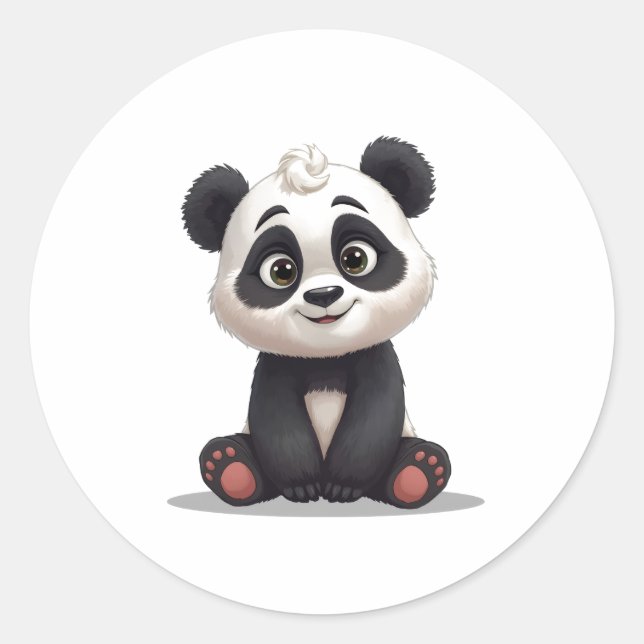 Sticker Rond Sitting Panda Bear Cartoon Illustration Artwork (Devant)