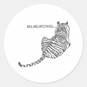 Sticker Rond Sitting Tiger composé de Black Scribbles