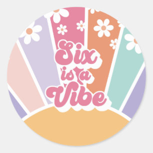 Sticker Rond Six est une ambiance rétro soleil arc-en-ciel marg